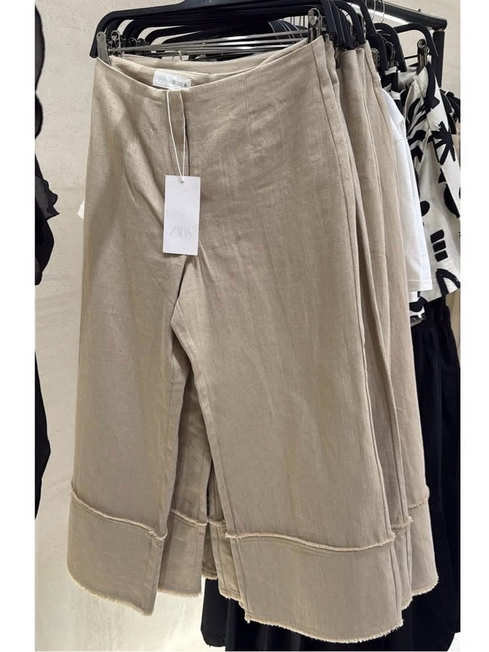 Zara Rustic Frayed High Waist Wide Leg Cropped Denim Capri Culotte Trousers (L) - Picture 6 of 13